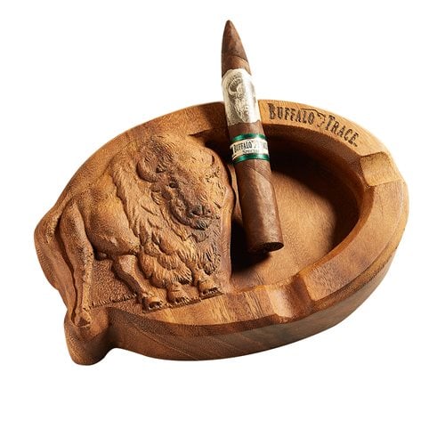 Buffalo Trace carved wooden ashtray, cigar accessory