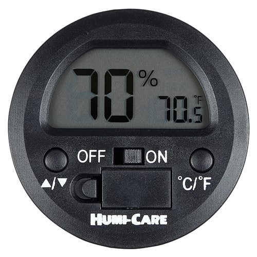 Round black hygrometer for a cigar humidor