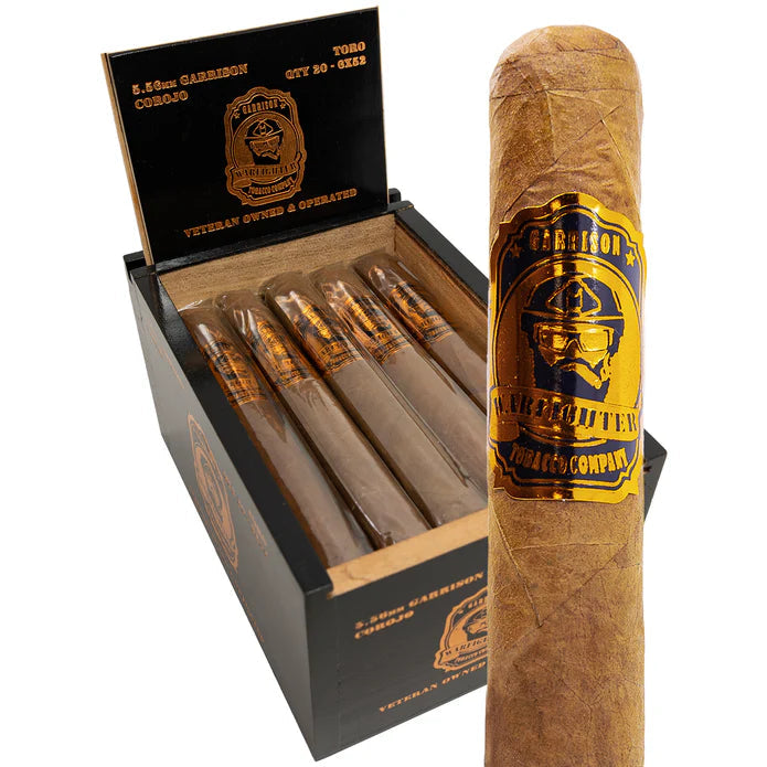 Warfighter 5.56mm Garrison Corojo Toro cigars, box