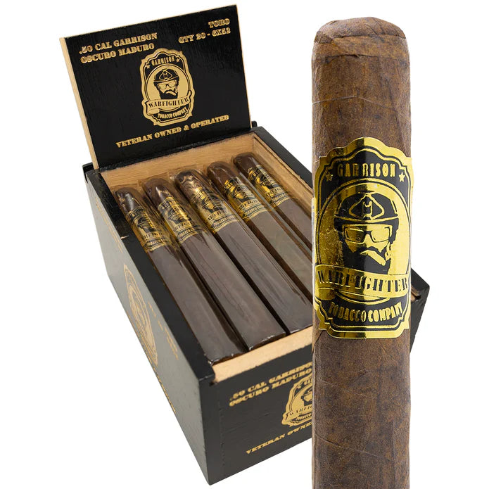 Warfighter .50 Cal Garrison Oscuro Maduro Robusto cigars, box